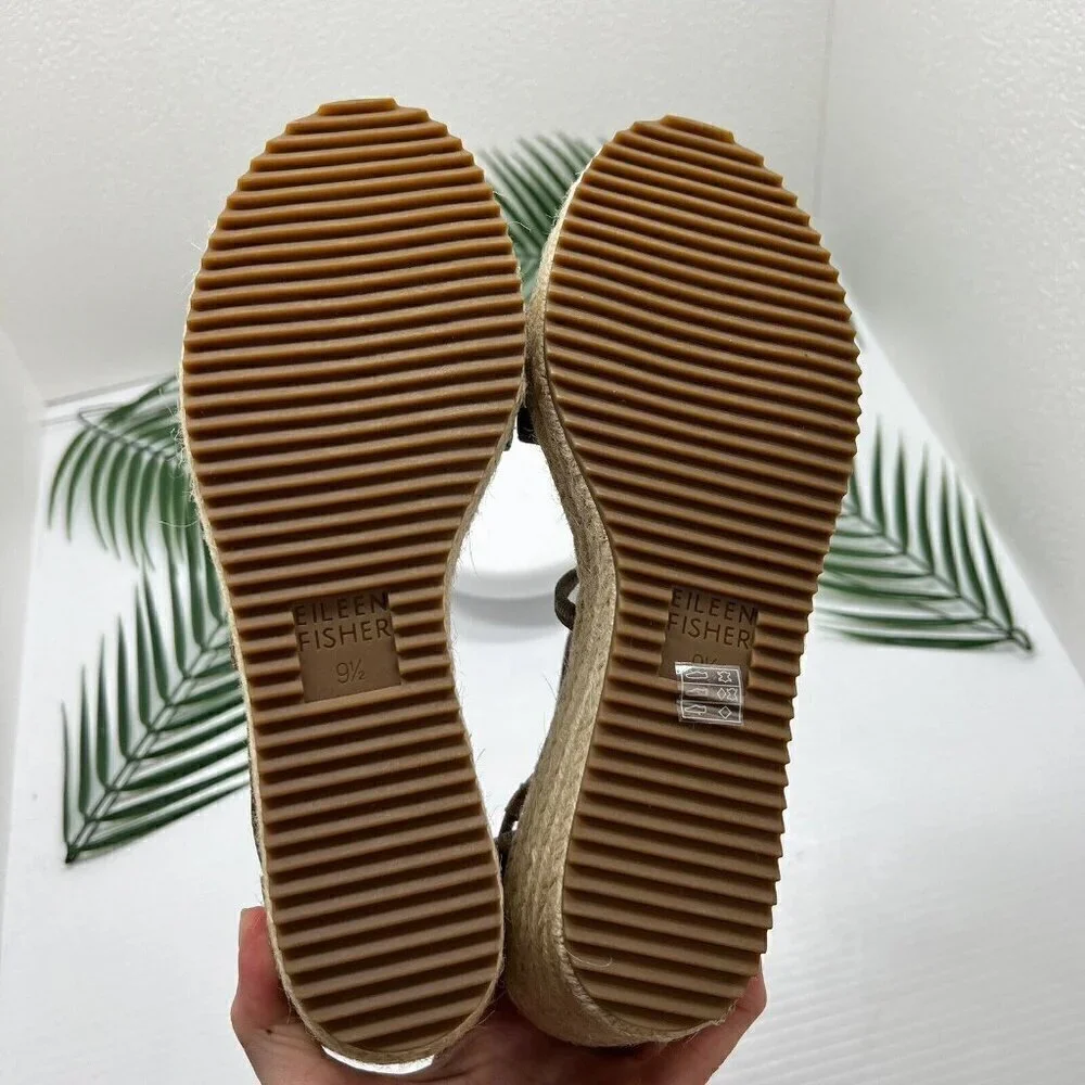 Eileen Fisher Wanda Metallic Nude Strappy Espadrille Wedge Sandal Size 9.5 NWOB